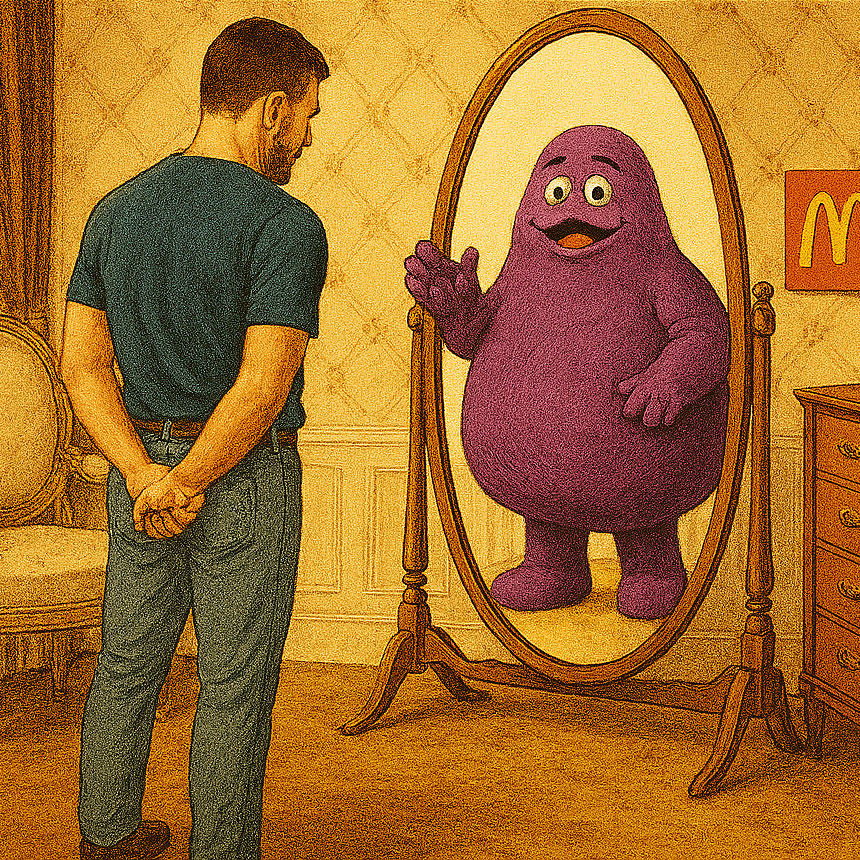 Man looking in a mirror